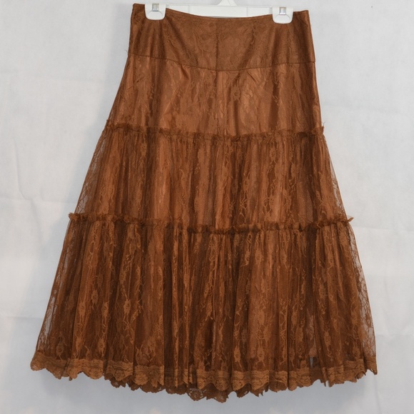 Dresses & Skirts - Brown Lace 3 tier Skirt SZ 16